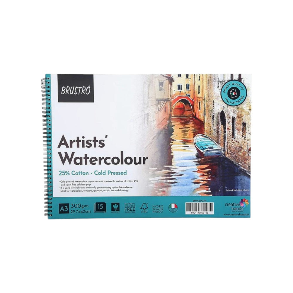 BRUSTRO WATERCOLOUR PAD A3 GLUED
