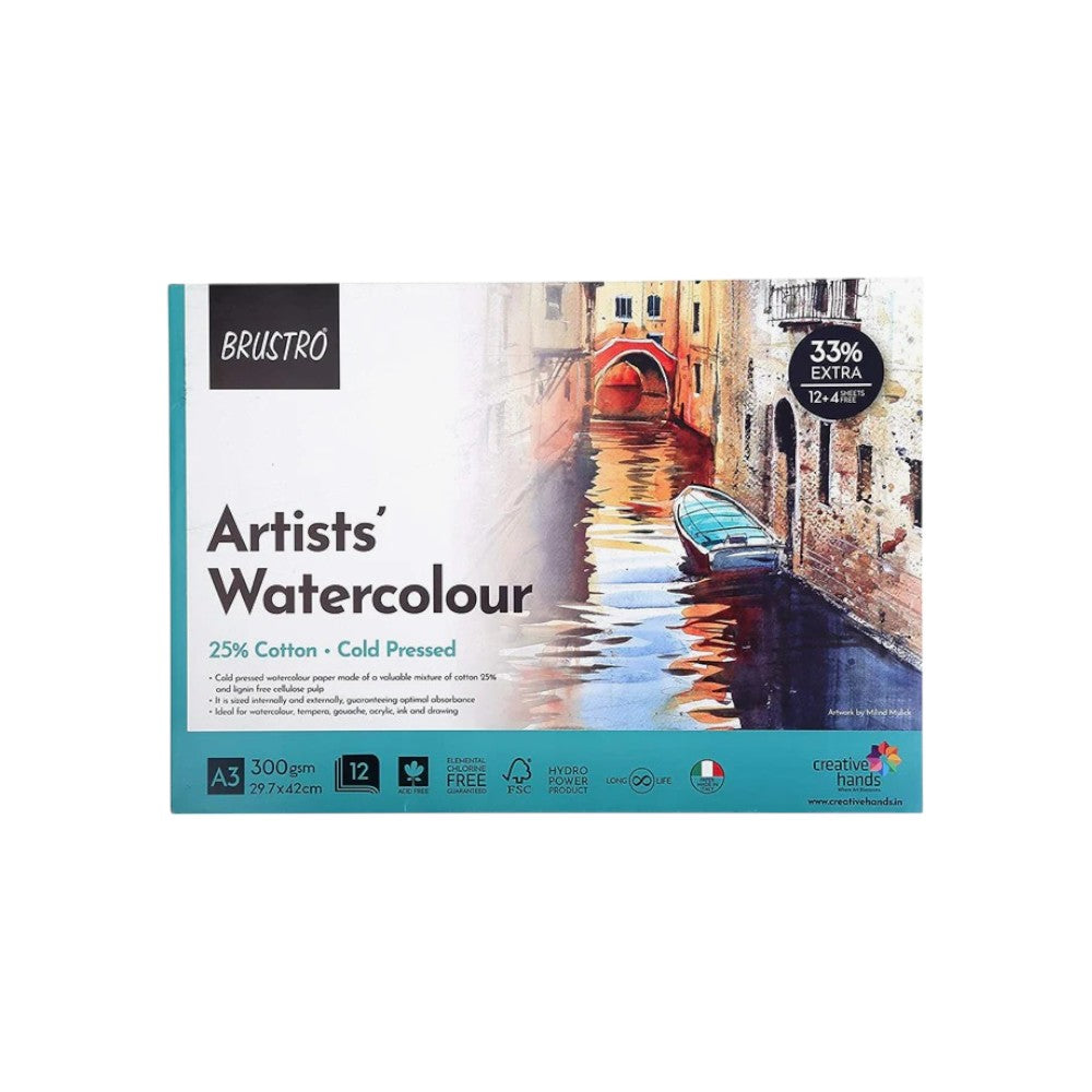 BRUSTRO WATERCOLOUR PAD A3 GLUED