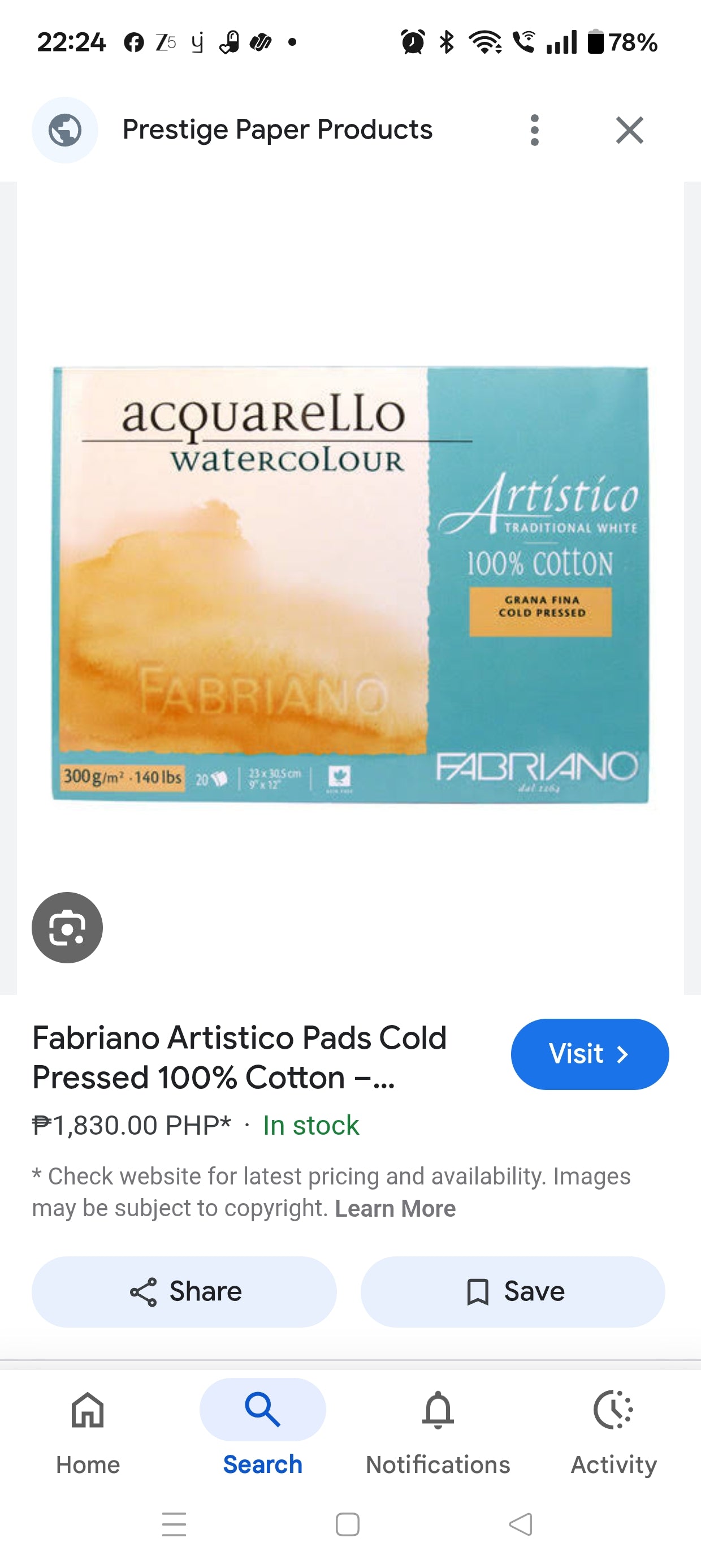 FABRIANO ARTISTICO PAD 9 X 12